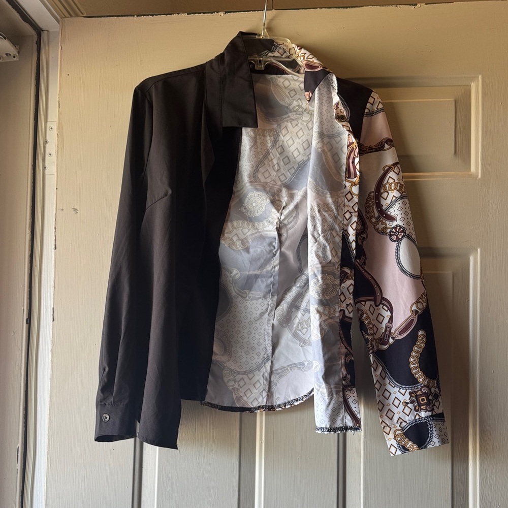 Black and Patterned Button-Up Shirt